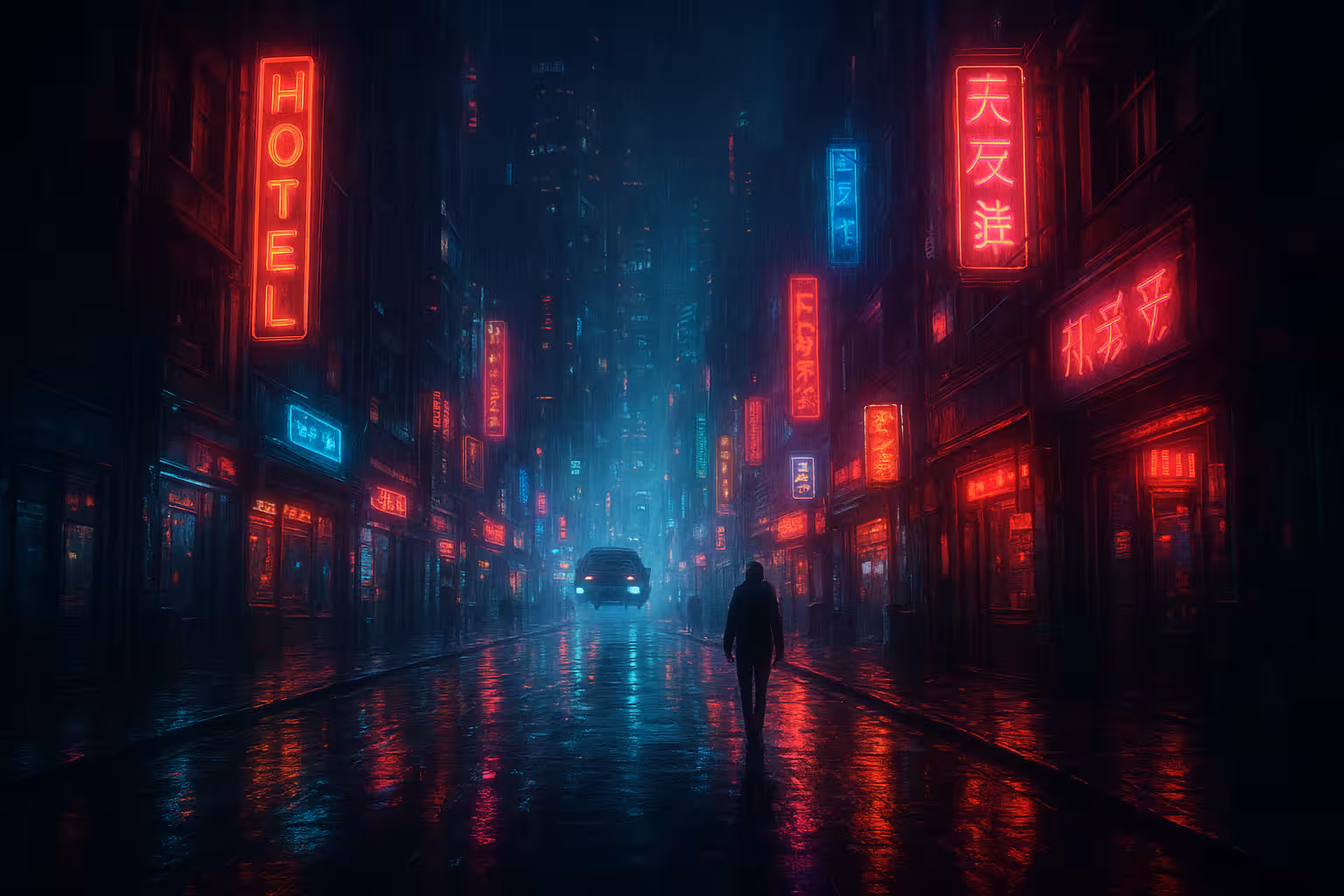 A cyberpunk city street